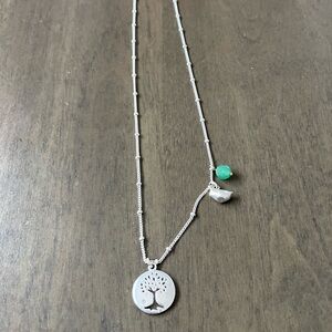 Silver Tree Pendant Necklace with Green Bead Women’s Fossil 18in w Extension.